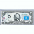 Банкнота США 2 доллара 2003 с печатью USPS, флаг Объединенных Наций, Gem UNC Банкнота США 2 доллара 2003 с печатью USPS, флаг Объединенных Наций, Gem UNC