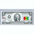 Банкнота США 2 доллара 2003 с печатью USPS, флаг Руанды, Gem UNC Банкнота США 2 доллара 2003 с печатью USPS, флаг Руанды, Gem UNC