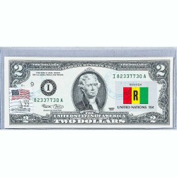 Банкнота США 2 доллара 2003 с печатью USPS, флаг Руанды, Gem UNC
