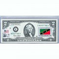 Банкнота США 2 доллара 2003 с печатью USPS, флаг Сент-Китс и Невиса, Gem UNC Банкнота США 2 доллара 2003 с печатью USPS, флаг Сент-Китс и Невиса, Gem UNC