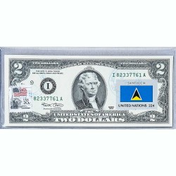 Банкнота США 2 доллара 2003 с печатью USPS, флаг Сент-Люсия, Gem UNC