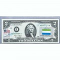 Банкнота США 2 доллара 2003 с печатью USPS, флаг Сьерра Леоне, Gem UNC Банкнота США 2 доллара 2003 с печатью USPS, флаг Сьерра Леоне, Gem UNC
