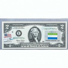 Банкнота США 2 доллара 2003 с печатью USPS, флаг Сьерра Леоне, Gem UNC Банкнота США 2 доллара 2003 с печатью USPS, флаг Сьерра Леоне, Gem UNC