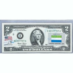 Банкнота США 2 доллара 2003 с печатью USPS, флаг Сьерра Леоне, Gem UNC