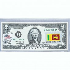 Банкнота США 2 доллара 2003 с печатью USPS, флаг Шри Ланки, Gem UNC Банкнота США 2 доллара 2003 с печатью USPS, флаг Шри Ланки, Gem UNC