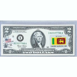 Банкнота США 2 доллара 2003 с печатью USPS, флаг Шри Ланки, Gem UNC