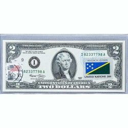 Банкнота США 2 доллара 2003 с печатью USPS, флаг Соломоновых Островов, Gem UNC