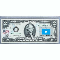 Банкнота США 2 доллара 2003 с печатью USPS, флаг Сомали, Gem UNC