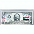 Банкнота США 2 доллара 2003 с печатью USPS, флаг Судана, Gem UNC Банкнота США 2 доллара 2003 с печатью USPS, флаг Судана, Gem UNC