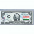 Банкнота США 2 доллара 2003 с печатью USPS, флаг Таджикистана, Gem UNC Банкнота США 2 доллара 2003 с печатью USPS, флаг Таджикистана, Gem UNC
