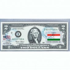 Банкнота США 2 доллара 2003 с печатью USPS, флаг Таджикистана, Gem UNC Банкнота США 2 доллара 2003 с печатью USPS, флаг Таджикистана, Gem UNC