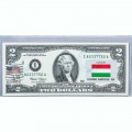 Банкнота США 2 доллара 2003 с печатью USPS, флаг Венгрии, Gem UNC Банкнота США 2 доллара 2003 с печатью USPS, флаг Венгрии, Gem UNC