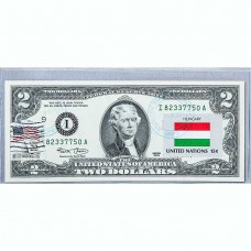 Банкнота США 2 доллара 2003 с печатью USPS, флаг Венгрии, Gem UNC Банкнота США 2 доллара 2003 с печатью USPS, флаг Венгрии, Gem UNC