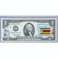 Банкнота США 2 доллара 2003 с печатью USPS, флаг Зимбабве, Gem UNC