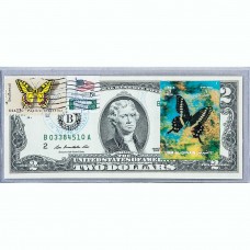Банкнота США 2 доллара 2009 с печатью USPS, бабочка махаон-01, Gem UNC