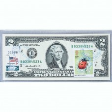 Банкнота США 2 доллара 2009 с печатью USPS, божья коровка, Gem UNC