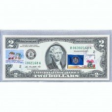 Банкнота США 2 доллара 2009 с печатью USPS, чарли браун, Gem UNC