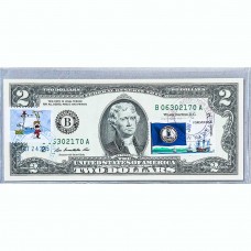 Банкнота США 2 доллара 2009 с печатью USPS, чарли браун рождество, Gem UNC Банкнота США 2 доллара 2009 с печатью USPS, чарли браун рождество, Gem UNC