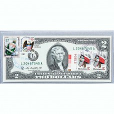 Банкнота США 2 доллара 2009 с печатью USPS, елочная игрушка, Gem UNC Банкнота США 2 доллара 2009 с печатью USPS, елочная игрушка, Gem UNC
