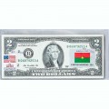 Банкнота США 2 доллара 2009 с печатью USPS, флаг Буркина Фасо, UNC Банкнота США 2 доллара 2009 с печатью USPS, флаг Буркина Фасо, UNC