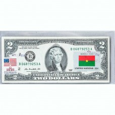 Банкнота США 2 доллара 2009 с печатью USPS, флаг Буркина Фасо, UNC Банкнота США 2 доллара 2009 с печатью USPS, флаг Буркина Фасо, UNC