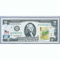 Банкнота США 2 доллара 2009 с печатью USPS, кузнечик, Gem UNC