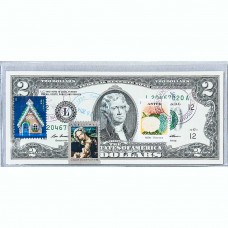 Банкнота США 2 доллара 2009 с печатью USPS, мария с младенцем, Gem UNC Банкнота США 2 доллара 2009 с печатью USPS, мария с младенцем, Gem UNC