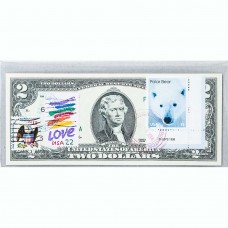 Банкнота США 2 доллара 2009 с печатью USPS, полярный белый медведь, Gem UNC Банкнота США 2 доллара 2009 с печатью USPS, полярный белый медведь, Gem UNC