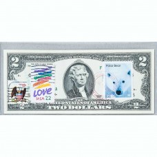 Банкнота США 2 доллара 2009 с печатью USPS, полярный медведь, Gem UNC Банкнота США 2 доллара 2009 с печатью USPS, полярный медведь, Gem UNC