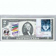 Банкнота США 2 доллара 2009 с печатью USPS, серый волк, Gem UNC