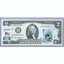 Банкнота США 2 доллара 2009 с печатью USPS, шмель, Gem UNC