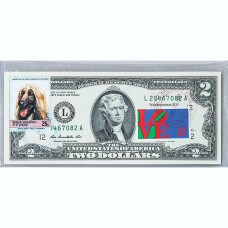 Банкнота США 2 доллара 2009 с печатью USPS, собака афганская борзая, Gem UNC Банкнота США 2 доллара 2009 с печатью USPS, собака афганская борзая, Gem UNC