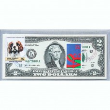 Банкнота США 2 доллара 2009 с печатью USPS, собака кинг чарльз спаниель, Gem UNC Банкнота США 2 доллара 2009 с печатью USPS, собака кинг чарльз спаниель, Gem UNC
