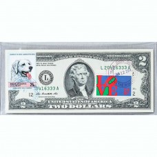 Банкнота США 2 доллара 2009 с печатью USPS, собака венгерский кувас, Gem UNC Банкнота США 2 доллара 2009 с печатью USPS, собака венгерский кувас, Gem UNC