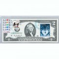 Банкнота США 2 доллара 2009 с печатью USPS, волк в снегу, Gem UNC Банкнота США 2 доллара 2009 с печатью USPS, волк в снегу, Gem UNC