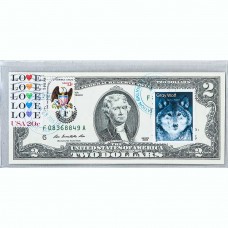 Банкнота США 2 доллара 2009 с печатью USPS, волк в снегу, Gem UNC