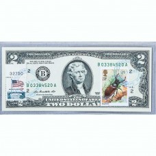 Банкнота США 2 доллара 2009 с печатью USPS, жук олень, Gem UNC