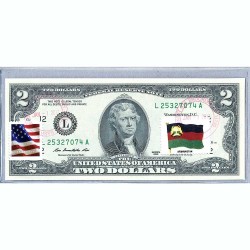 Банкнота США 2 доллара 2013 с печатью USPS, флаг Афганистана, Gem UNC