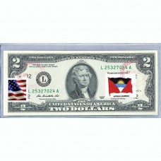 Банкнота США 2 доллара 2013 с печатью USPS, флаг Антигуа и Барбуды, Gem UNC Банкнота США 2 доллара 2013 с печатью USPS, флаг Антигуа и Барбуды, Gem UNC