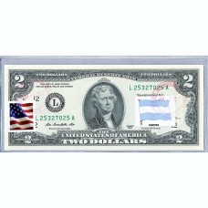 Банкнота США 2 доллара 2013 с печатью USPS, флаг Аргентины, Gem UNC Банкнота США 2 доллара 2013 с печатью USPS, флаг Аргентины, Gem UNC