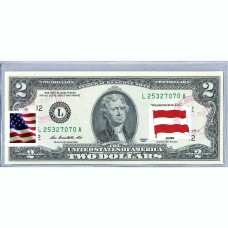 Банкнота США 2 доллара 2013 с печатью USPS, флаг Австрии, Gem UNC Банкнота США 2 доллара 2013 с печатью USPS, флаг Австрии, Gem UNC