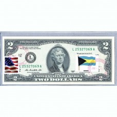 Банкнота США 2 доллара 2013 с печатью USPS, флаг Багамских островов, Gem UNC Банкнота США 2 доллара 2013 с печатью USPS, флаг Багамских островов, Gem UNC