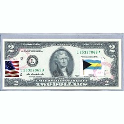Банкнота США 2 доллара 2013 с печатью USPS, флаг Багамских островов, Gem UNC