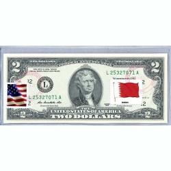 Банкнота США 2 доллара 2013 с печатью USPS, флаг Бахрейна, Gem UNC