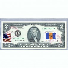 Банкнота США 2 доллара 2013 с печатью USPS, флаг Барбадоса, Gem UNC Банкнота США 2 доллара 2013 с печатью USPS, флаг Барбадоса, Gem UNC