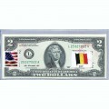 Банкнота США 2 доллара 2013 с печатью USPS, флаг Бельгии, Gem UNC