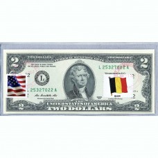 Банкнота США 2 доллара 2013 с печатью USPS, флаг Бельгии, Gem UNC Банкнота США 2 доллара 2013 с печатью USPS, флаг Бельгии, Gem UNC
