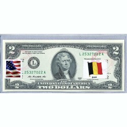 Банкнота США 2 доллара 2013 с печатью USPS, флаг Бельгии, Gem UNC