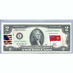 Банкнота США 2 доллара 2013 с печатью USPS, флаг Бермудских островов, Gem UNC
