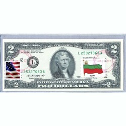 Банкнота США 2 доллара 2013 с печатью USPS, флаг Болгарии, Gem UNC